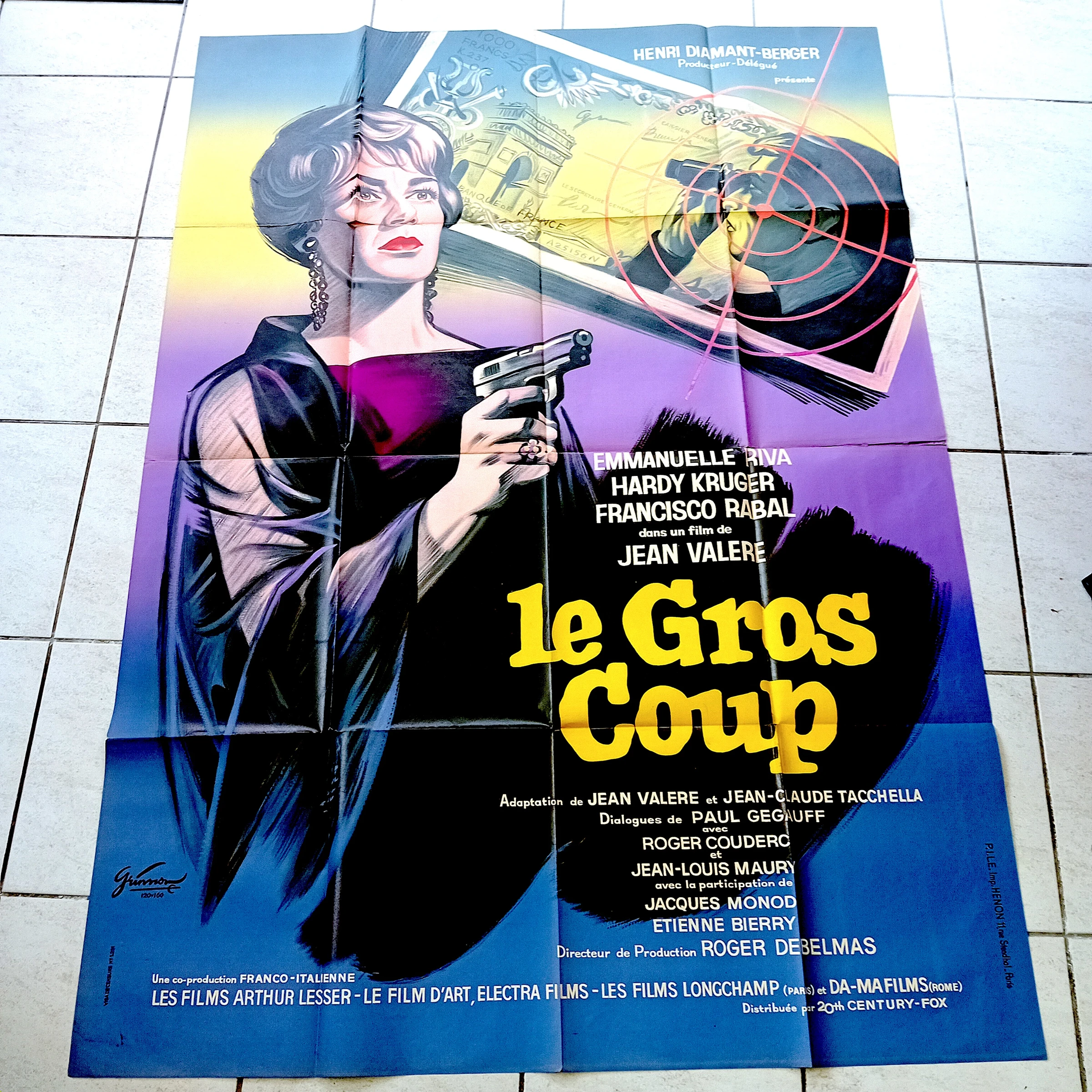 Affiche ciné LE GROS COUP 120×160 R.COUDERC Litho Grinsson 1964 Emmanuelle RIVA